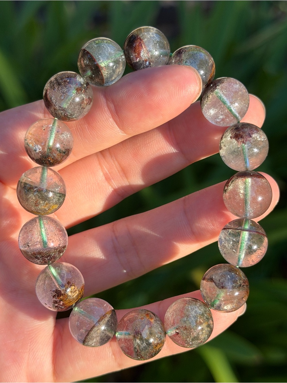 13mm Clear Green Garden Quartz Beaded Stretch Bracelet 1956‎